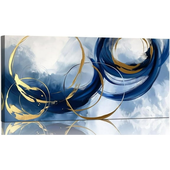 WFSposterAbstract Wall Art Nave Blue Modern Canvas Pictures Art Print Gold Contemporary Artwork Painting Decor for Living Room Bedroom Home Office Decorations