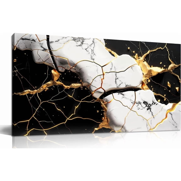 WFSposterAbstract Wall Art for Bedroom, Black White and Gold Canvas Wall Decor for Living Room, Picture Print Artwork for Office