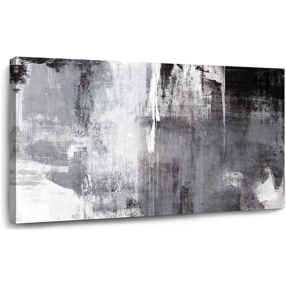 WFSposterBlack Abstract Wall Art Decor Grunge Room Decor Art Grey Canvas Wall Decoration Painting Black And White Artwork for Bedroom Home Office Dining Room Decoration