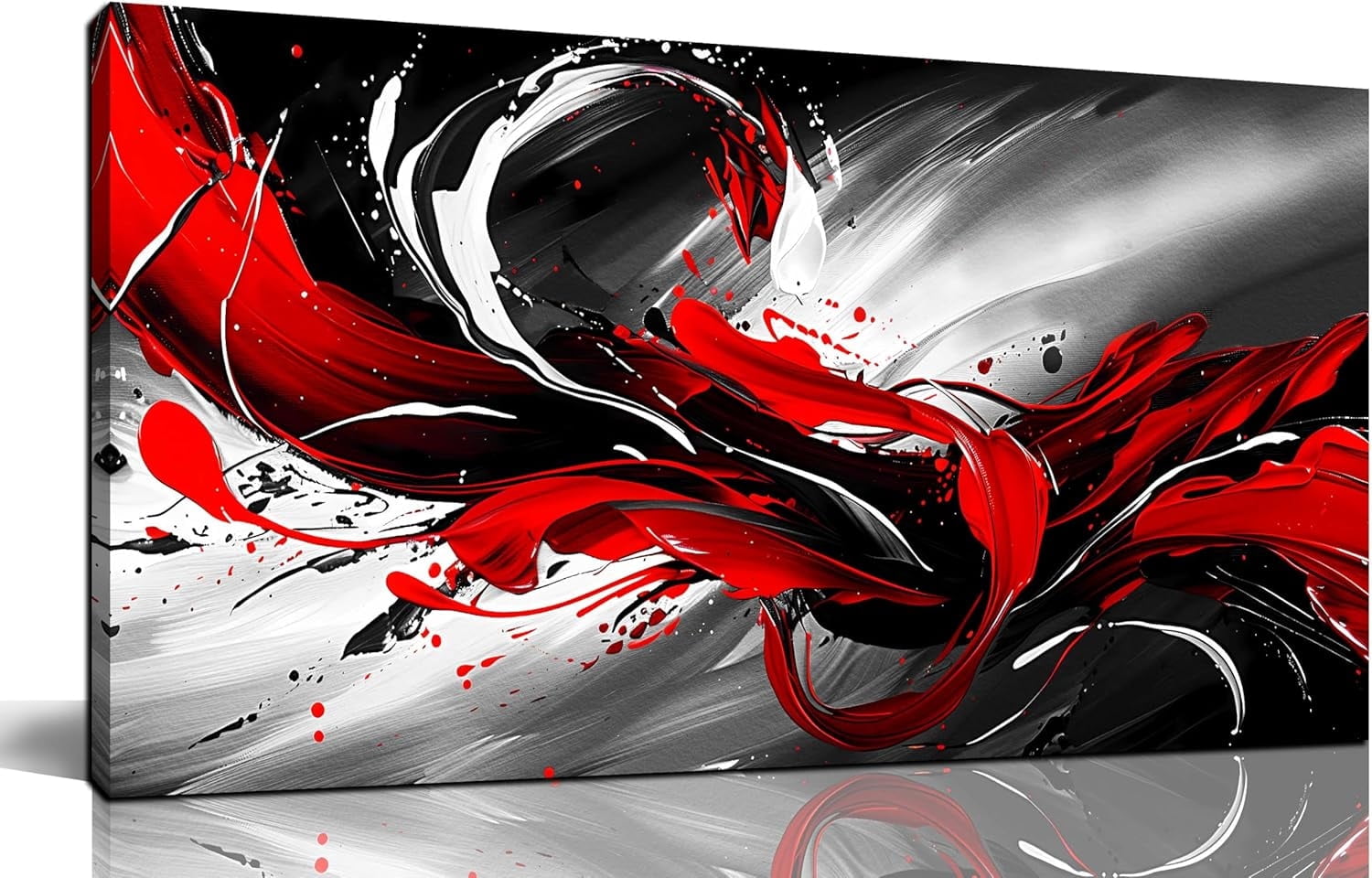WFSposterBlack White and Red Abstract Print Picture Painting Large Canvas Wall Art for Living Room Bedroom Framed Canvas Wall Decor Modern Room Abstract Wall Decorations Artwork SizeReady to Hang