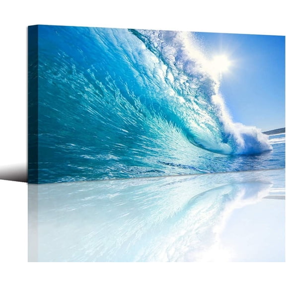 WFSposterBlue Secape Canvas Prints Wall Art Blue Ocean Wave Surfing Sea Picture Paintings on Canvas Modern Canvas Art for Living Room Bedroom Office Wall Decorations Ready to Hang-24x48inches
