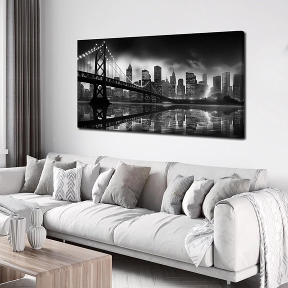 WFSposterBrooklyn Bridge Wall Art for Living Room City Wall Decor for Bedroom Black Wall Decor for Office