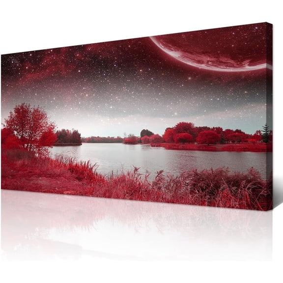 WFSposterFarmhouse Wall Art For Living Room Large Canvas Wall Decor Office Pictures Red Lakes And Trees Landscape Wall Painting Prints Artwork Ready To Hang Bedroom Home Decor Art Works