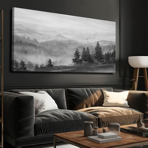 WFSposterGrey Pictures Wall Decor Forest Artwork Mountain Canvas Painting Landscape Wall Art Prints for Living Room Bedroom Home Hanging Decor