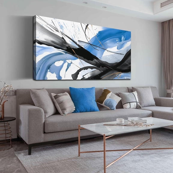 WFSposterLarge Abstract Canvas Wall Art Blue Grey Abstract Canvas Prints Modern Living Room Bedroom Home Office Wall Decor Framed Artwork