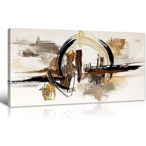 WFSposterModern Abstract Wall Art Prints - Large Canvas Painting for Living Room & Home Office Decor, Framed Black and Gold Circle Artwork, Neutral Textured Design,