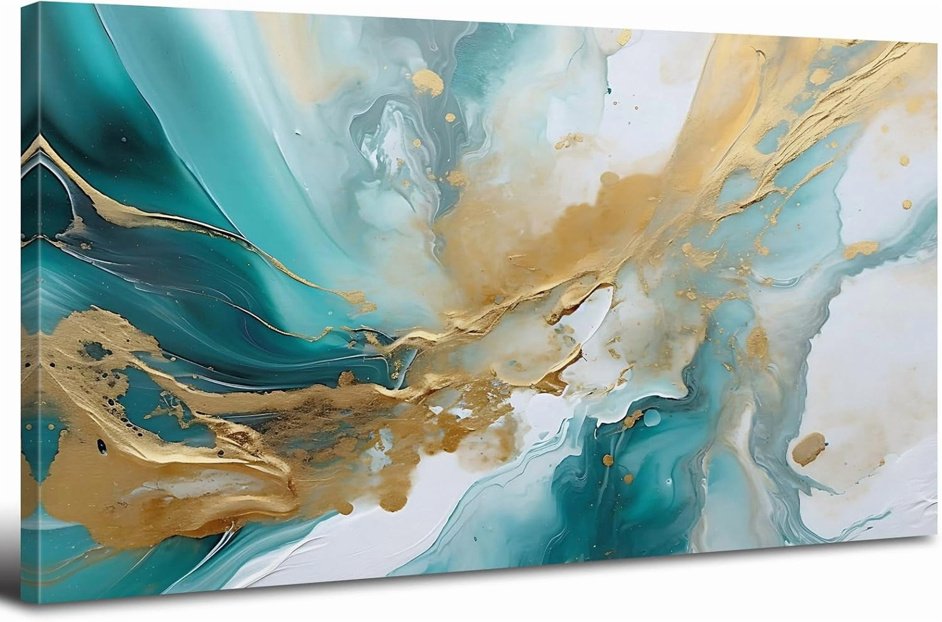 WFSposterTeal Abstract Wall Art for Living Room Turquoise Picture Abstract Marble Canvas Painting Wall Decor Teal and Gold Texture Prints Poster Modern Neutral Artwork for Office Bedroom Home Decor