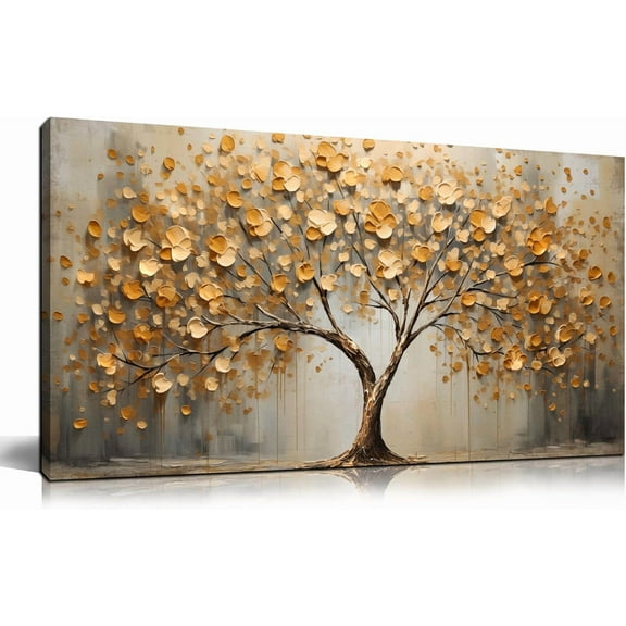 WFSposterTree Art Pictures for Wall in Living Room - Gold Canvas Wall Art for Bedroom - Abstract Art Wall Decor for Office