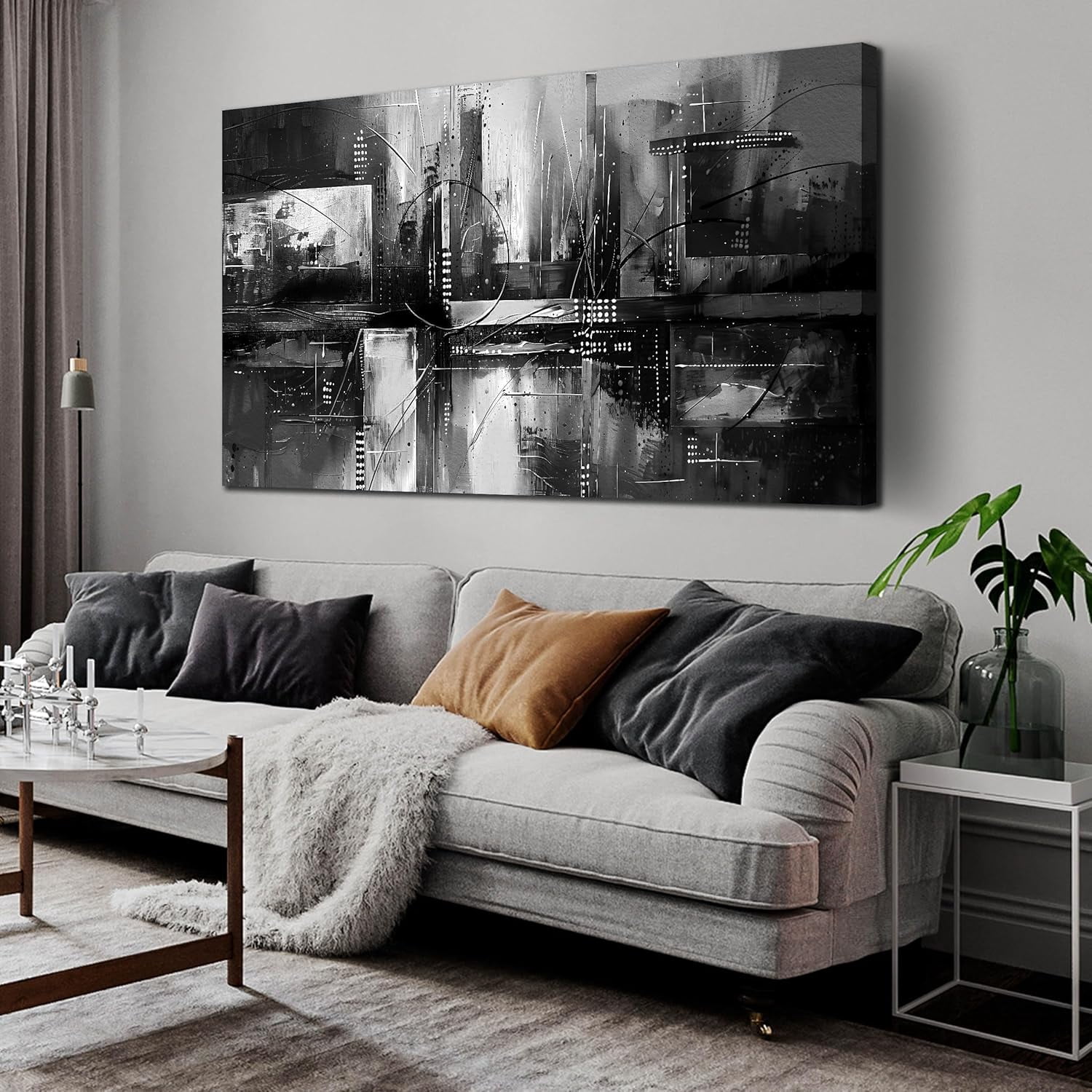 WFSposterWall Art for Living Room Black and White Abstract Print Picture Painting Large Wall Decor for Bedroom Framed Canvas Modern Room Wall Decorations Artwork Size inch Ready to Hang