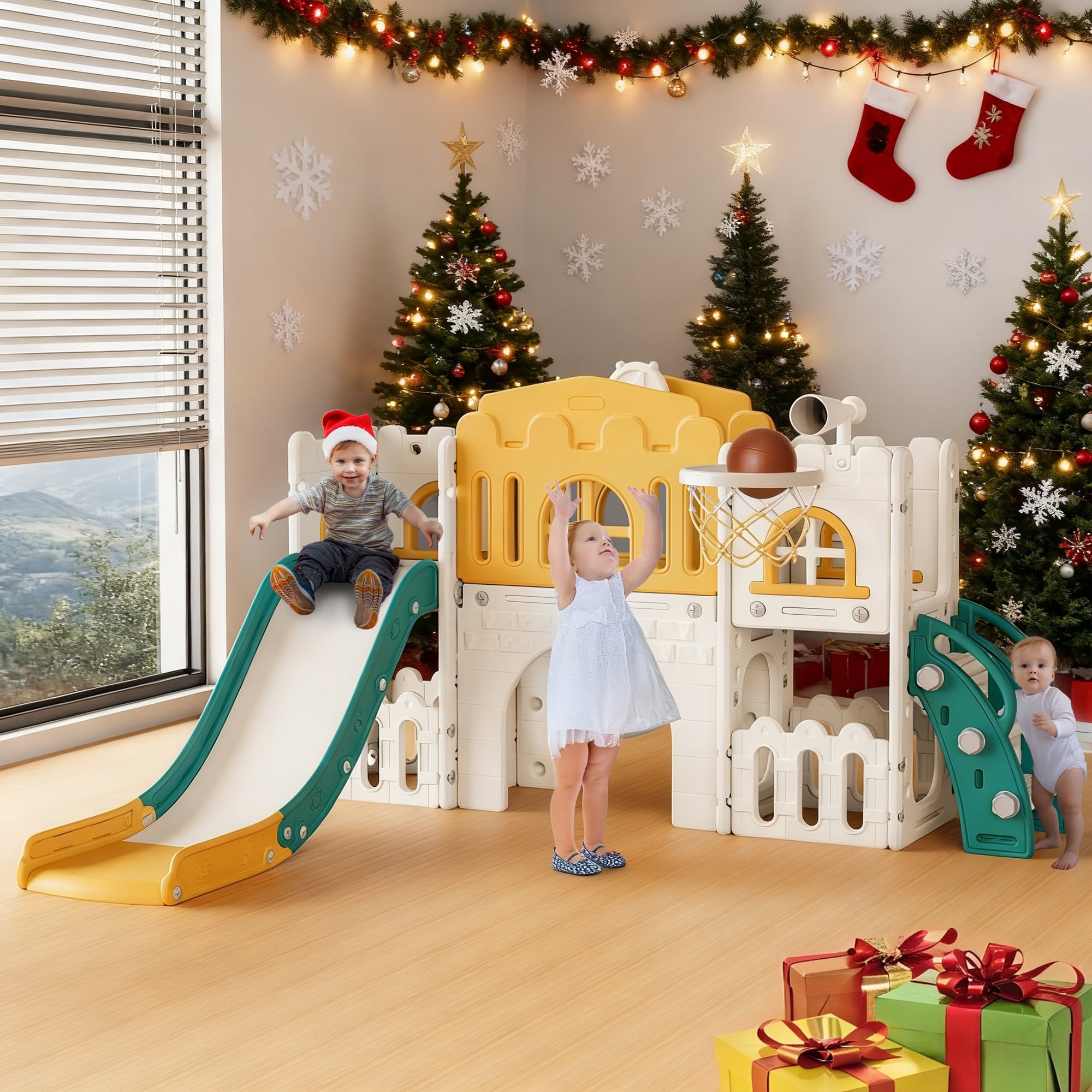 WFUN 9-in-1 Kids Sliding Playground Set, Toddler Slide, Indoor