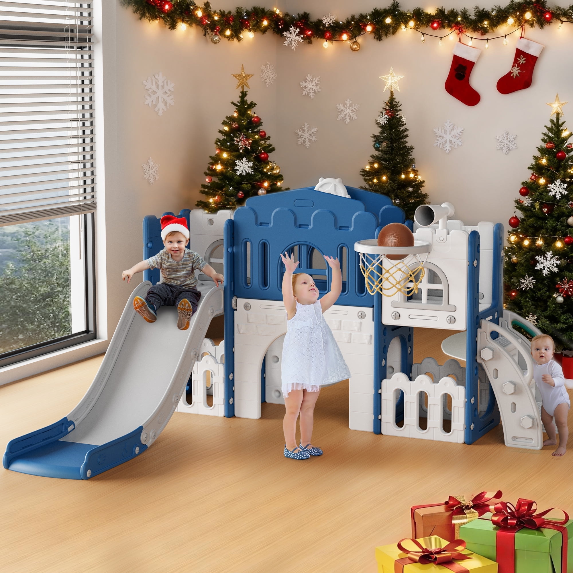 WFUN 9-in-1 Toddler Slide Playset, Indoor Outdoor Playground for