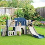 WFUN 9 in 1 Toddler Slide PlaySet for kids indoor/outdoor for Toddlers Age 1+, Blue & Gray