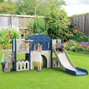 WFUN 9 in 1 Toddler Slide PlaySet for kids indoor/outdoor for Toddlers Age 1+, Blue & Gray