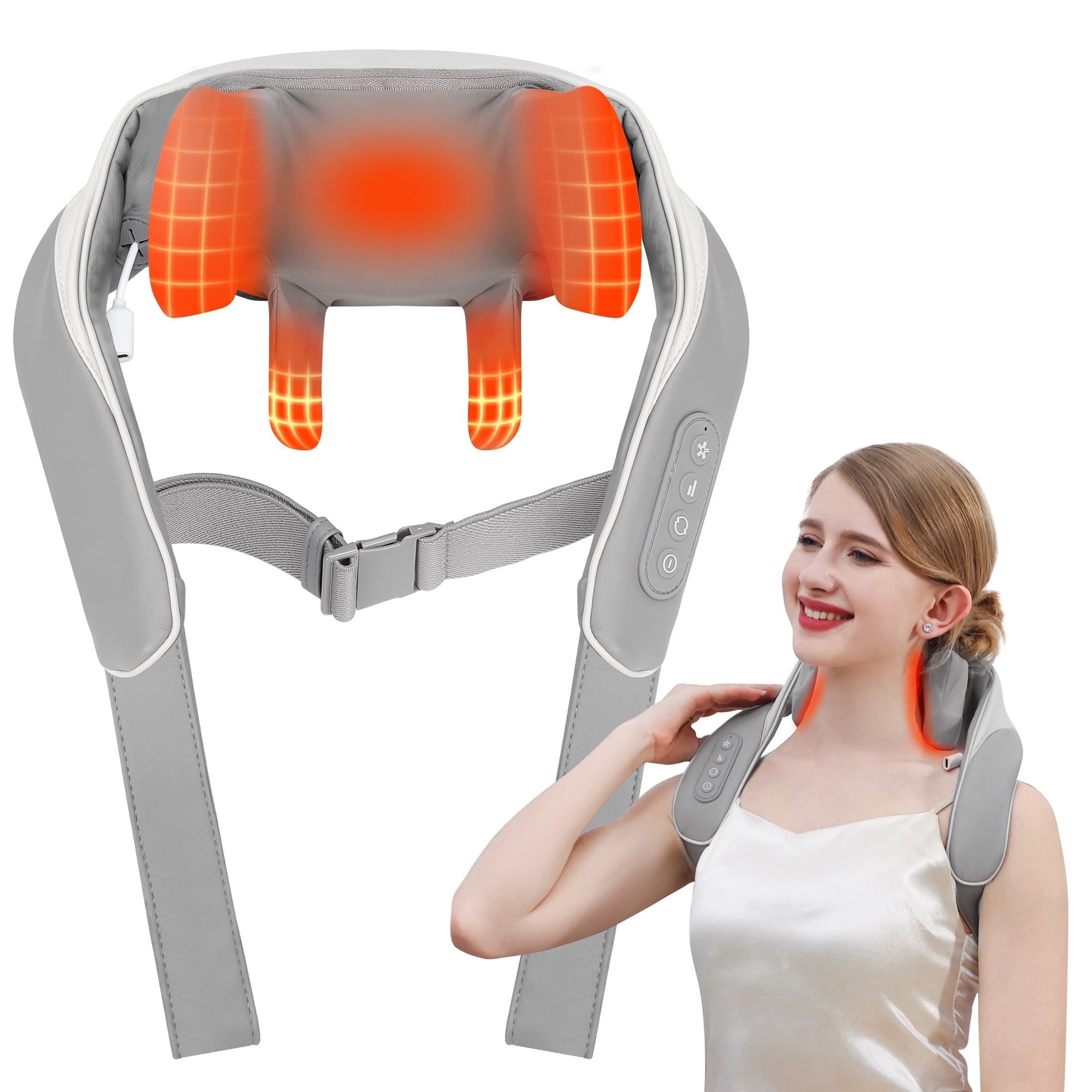 WFUN Cordless Electric Neck Massager with Heat Deep Tissue 6D Shiatsu Kneading Back Massager for Women/Man Gift