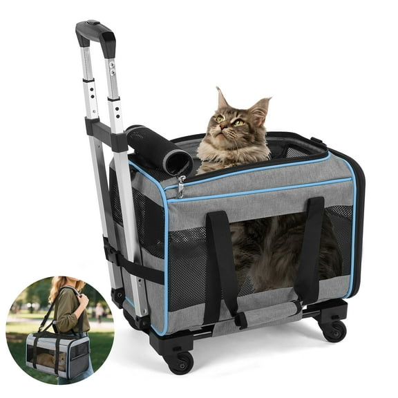 WFUN Portable Pet Rolling Carrier for Small Medium Dogs Cats Pet up to 33LB, Blue
