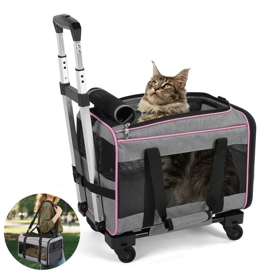 WFUN Portable Pet Rolling Carrier for Small Medium Dogs Cats, Pink, 33LB Limit
