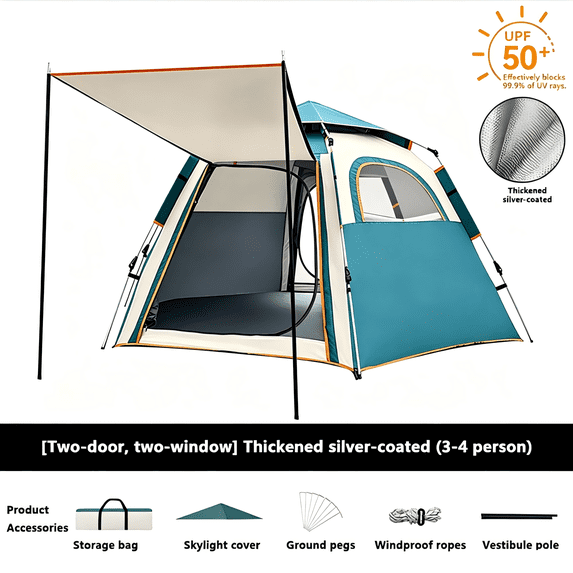 WFYL 3-4 Person Tent for Camping, Camping Tent w/ Carry Bag, Wind Ropes & Stakes, Tent poles, Instant Tent for Outdoor, Hiking, Traveling, Green