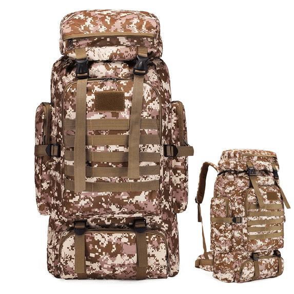 WFYL 80L Hiking Backpack for Men Women, Large-capacity design , Waterproof Lightweight Camping Backpack, Backpacking Backpack for Travel, Climbing, Cycling, Running, Outdoor Sports, Desert camo