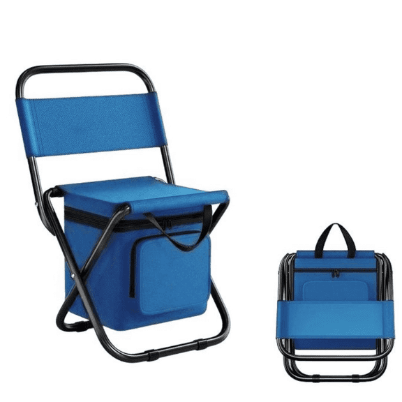 WFYL Fishing Chair with Cooler Bag for Adults, Portable Folding Backpack Chair for Camping, Travel, Hiking, Picnics, 3-in-1 Fishing Stool w/ Backrest, Multi-Function, Lightweight, Blue