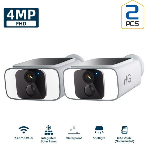 WiFi6 2.4G/5G Wireless Solar Battery Security Camera System 2PACK 4MP,Waterproof PIR Detection, Home Surveillance Camera with Color Night Vision 2-Way Audio