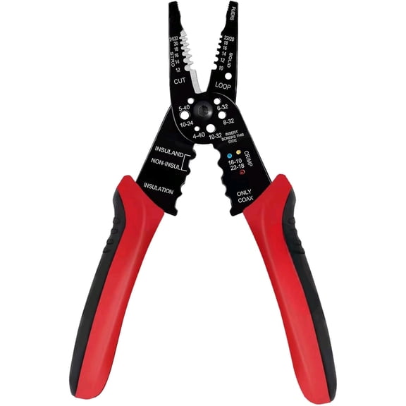 WG-015 Professional 8-inch Wire Stripper/Crimping Tool, Cable Cutter/Crimper, Wiring and Multi-Function Hand Tool, Red With Black