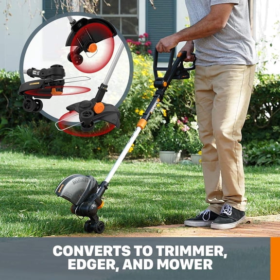 WG170 Cordless String Trimmer & Lawn Edger, 12 Inch Electric Weed Wacker with 2 Batteries, 90 Degree Pivoting Head for  and Garden