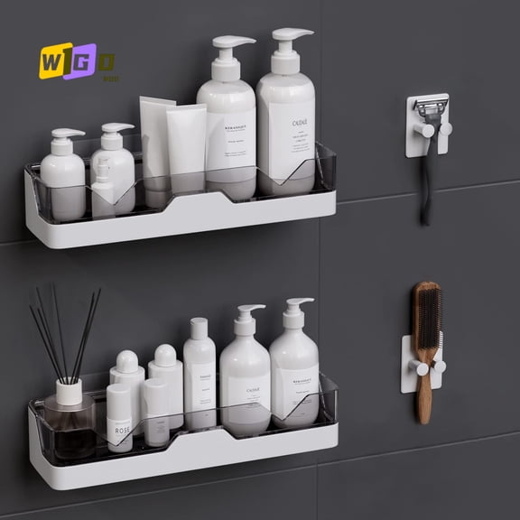 WGD 2-Pack Adhesive Shower Caddy, Shower Shelves with Hooks, No Drilling Shower Racks for inside shower & Kitchen Storage