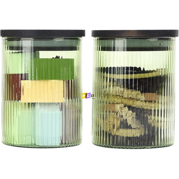 WGD 2 Pack Ribbed Glass Qtip Holder Dispenser Set - Apothecary Jars with Lids - Bathroom Canister Storage Organizer and Vanity Makeup Organizer for Cotton Ball,Swab,Round Pads,Floss