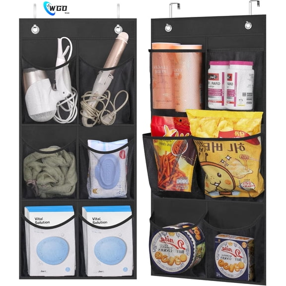 WGD 2 Packs Narrow Over the Door/Wall Shoe Organizer, Small Hanging Shoe Rack for Closet with Clear Mesh Pocket for Bathroom, RV, Pantry, Camping (Black)