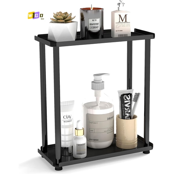 WGD 2-Tier Bathroom Countertop Organizer Sink Counter Shelf for Vanity Storage, Makeup Tray for Perfume Skincare Bedroom Kitchen, Black
