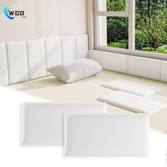 WGD  3D Anti-Collision Wall Padding for Kids, White Peel and Stick Headboard Pack of 4 Panels Sized 7.8" x 15.7", Self-Adhesive Panels for Bedroom/Living Room Upholstered Wall