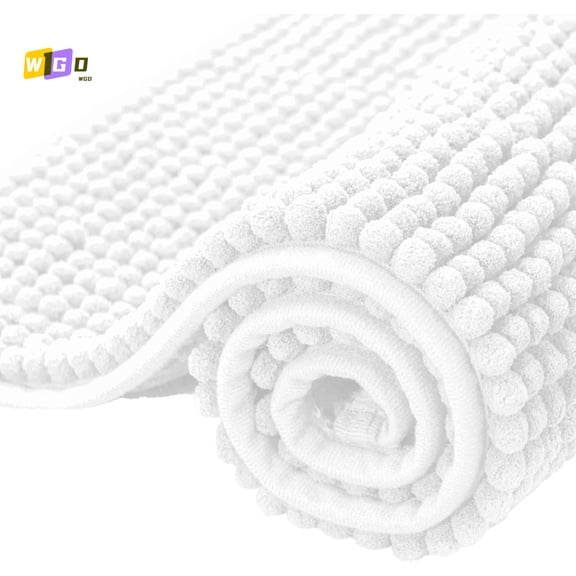 WGD Bathroom Rugs Chenille Bath Rug Soft Short Plush Bath Mat Soft Shower Mat Water Absorbent Shower Mat Quick Dry Machine Washable(White,16" x 24")