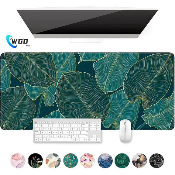 WGD Desk Mat, Ultra Large Mouse Pad, XXL Gaming Mousepad, Green Tropical Leaves Deskpad, Big Extended Full Size Mouse Pad, Desktop Desk Matt for Keyboard, Laptop & Computer, 35.5 x 15.7 in