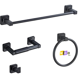 3-Piece Bathroom Hardware Set – Towel Bar, Toilet Paper Holder & Towel Ring In Black Matte Zinc