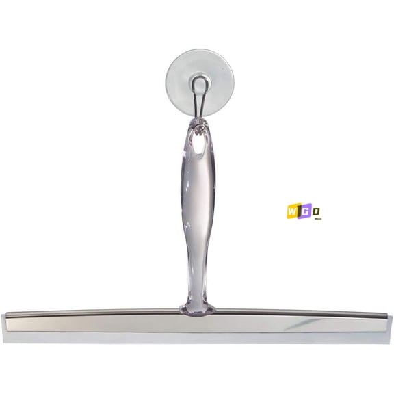 WGD Metal and Plastic Bathroom Squeegee for Shower, Glass Doors, Floors, Mirrors, with Suction Hook Holder , 12 Inches, Clear and Stainless Steel