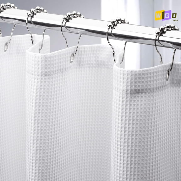 WGD Short Shower Curtain 72x65 Inches, White Shower Curtain Waffle Textured, Heavy Duty 240GSM, Fabric Shower Curtain, Hotel Quality Bathroom Shower Curtains, Thick and Heavy