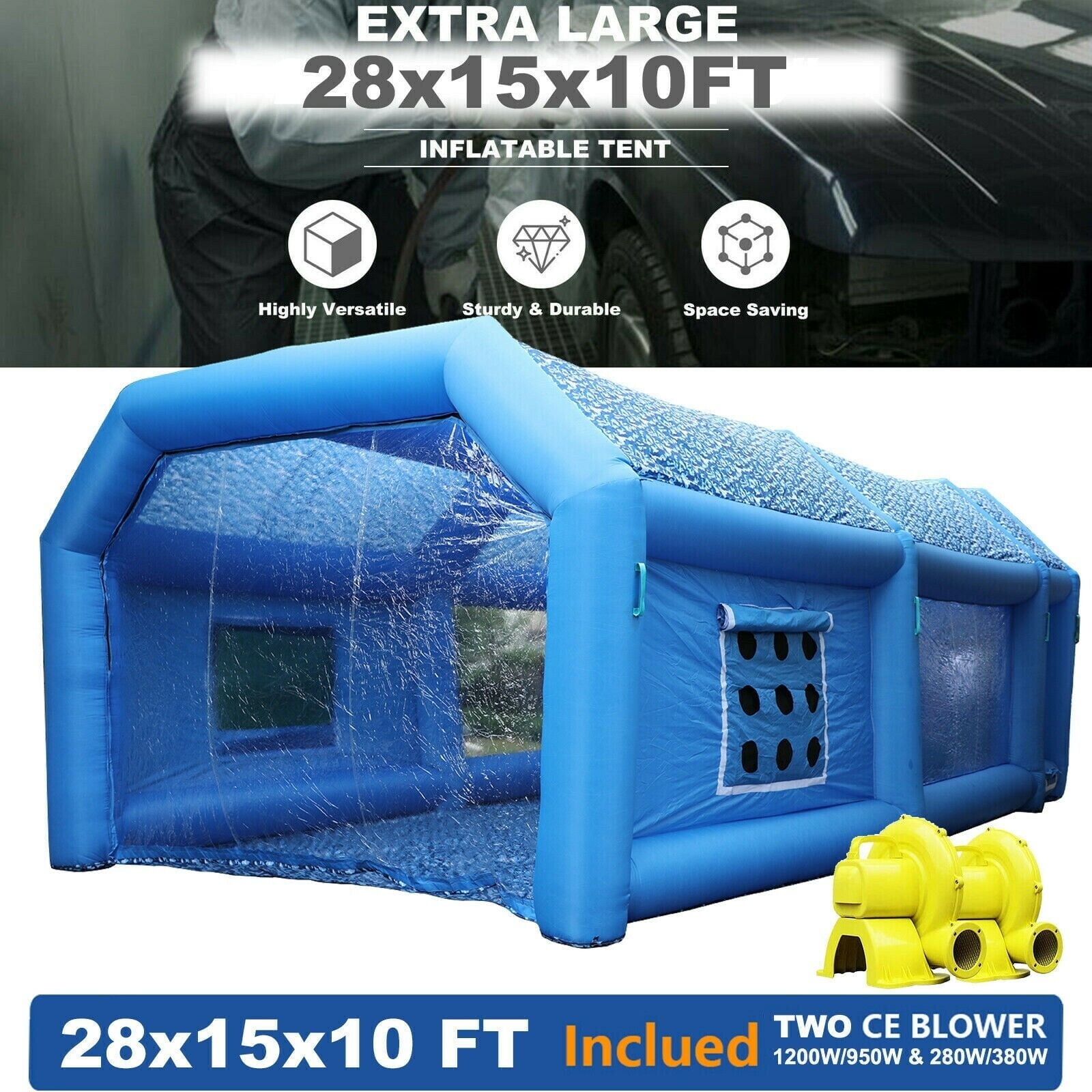 WGIA Paint Booth Inflatable Tent, 28x15x10FT (2 Blowers), Car Paint Portable Cabin