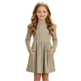 thumbnail image 1 of WGIZCVO Girls Long Sleeve Dresses Ribbed Knit Fall Winter Dress Crew Neck Casual A Line Dress with Pocket, 1 of 8
