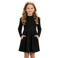 thumbnail image 1 of WGIZCVO Girls Long Sleeve Dresses Ribbed Knit Fall Winter Dress Crew Neck Casual A Line Dress with Pocket, 1 of 8