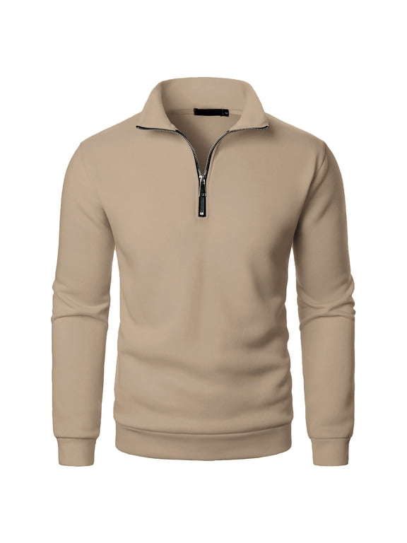 Mens Quarter Zip Pullover Casual Collared Sweatshirt Business Dressy Solid Long Sleeve Shirts