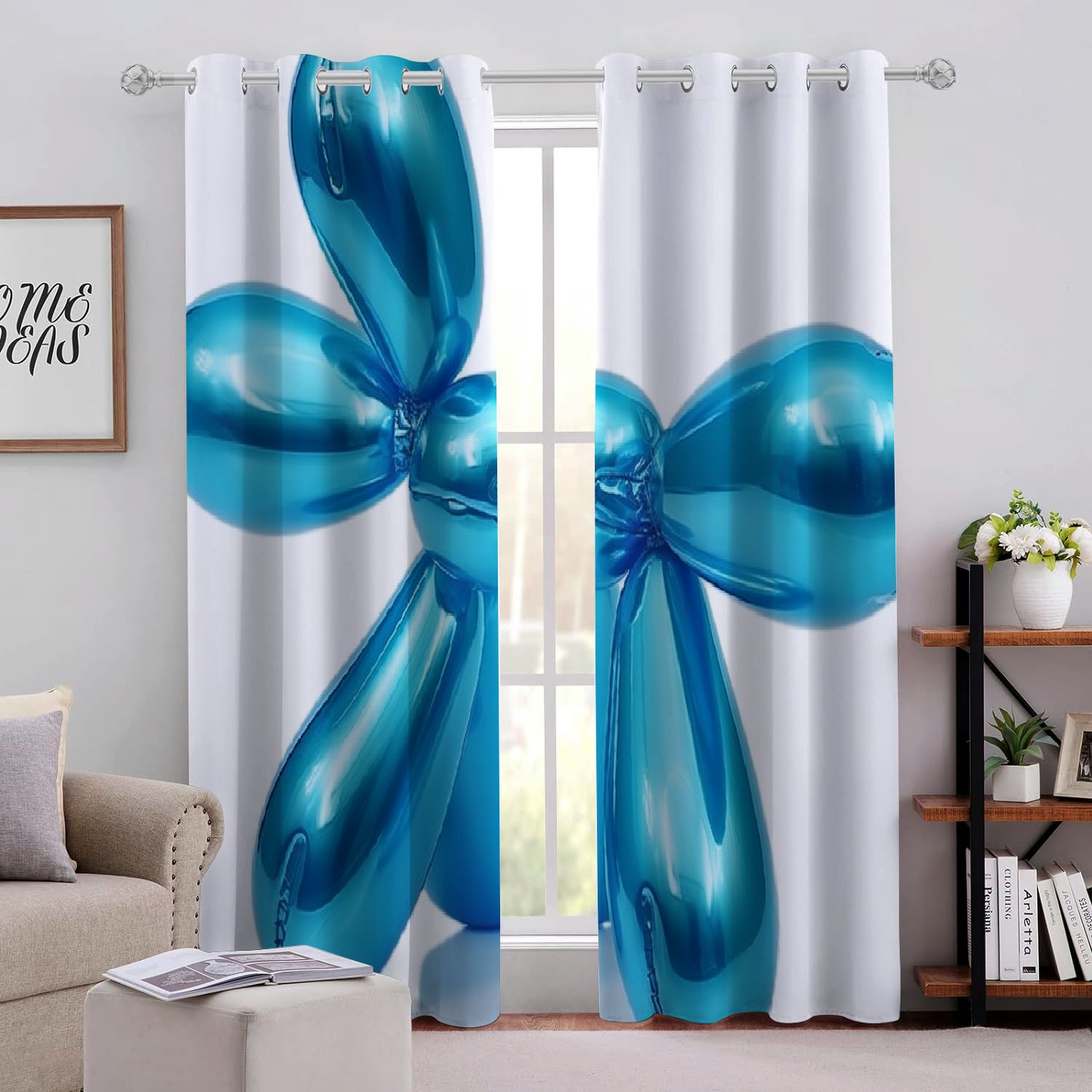 WGOD Balloon Dog Perforated Blackout Curtains 2 Panels Pack Light