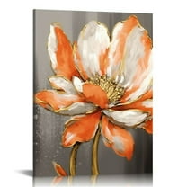 WGOD Canvas Wall Art Flower Triptych Artwork Modern Gray Orange Floral Picture Painting Elegant Blossom Navy Bouquet Artwork Botanical Prints for Bedroom Bathroom Guest Room Home 12x16 in