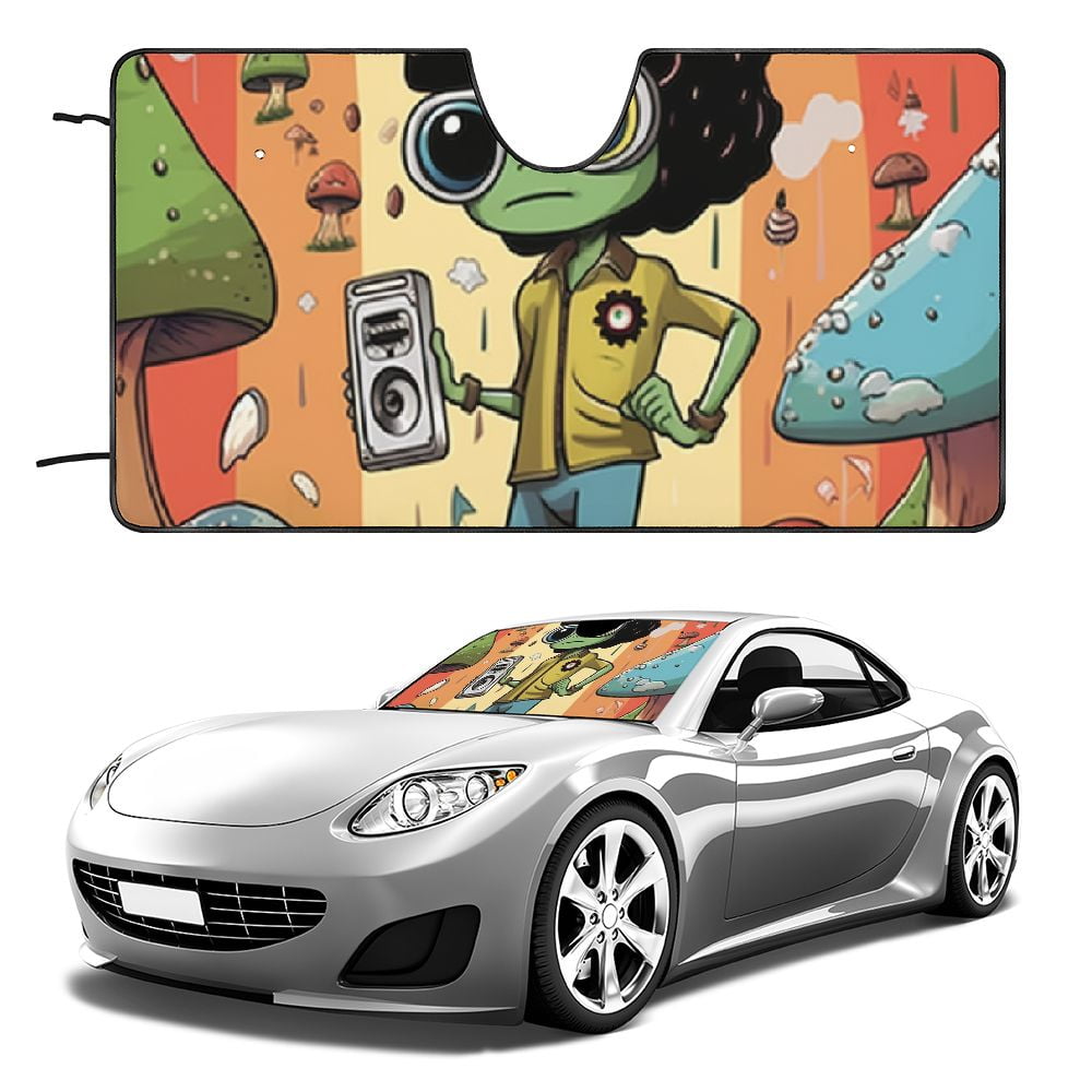 WGOD Cartoon Character Boombox Mushrooms Car Shades for Front Windows Best UV Ray Visor