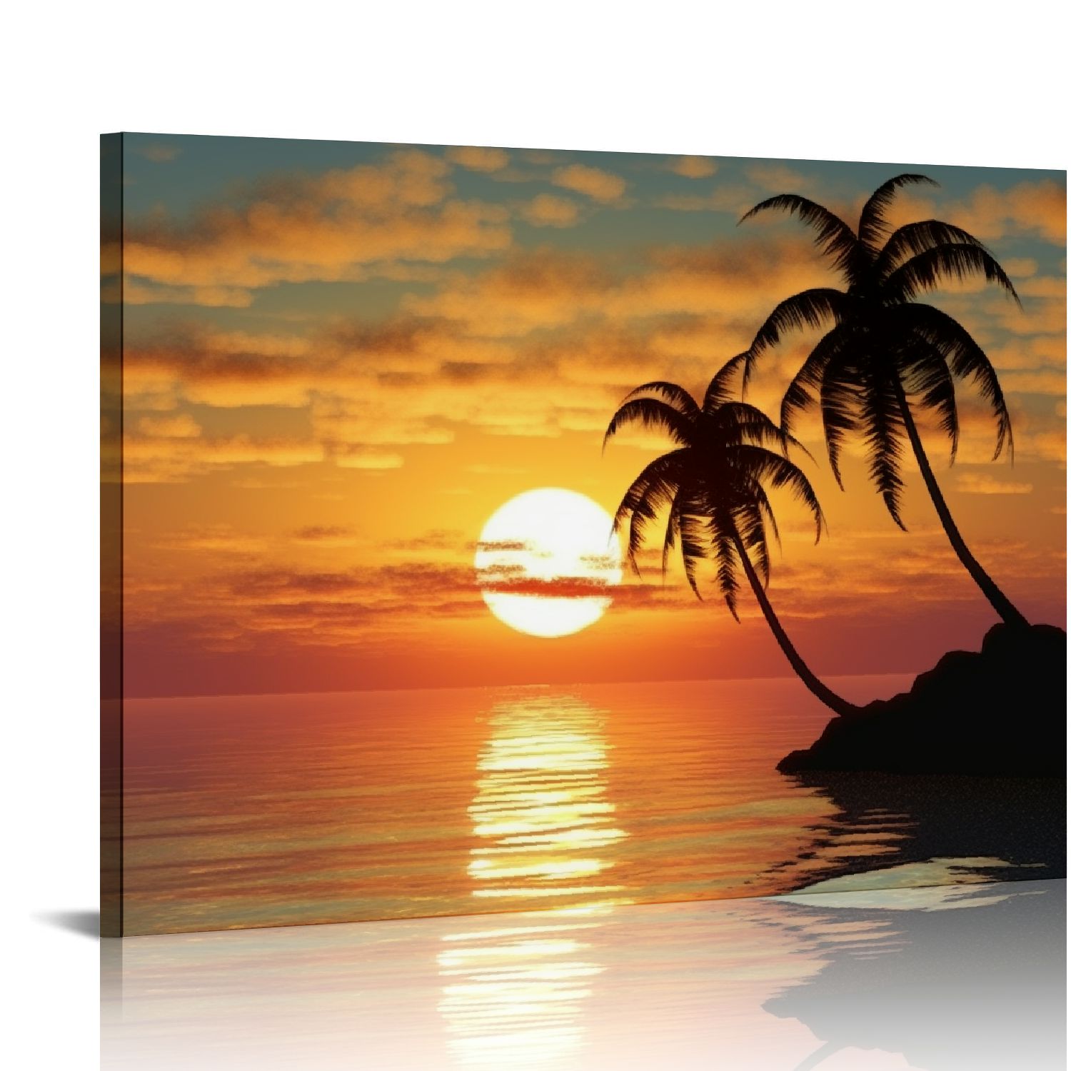 WGOD Sunset Coconut Palm Trees Canvas Wall Art Palm Trees on the small