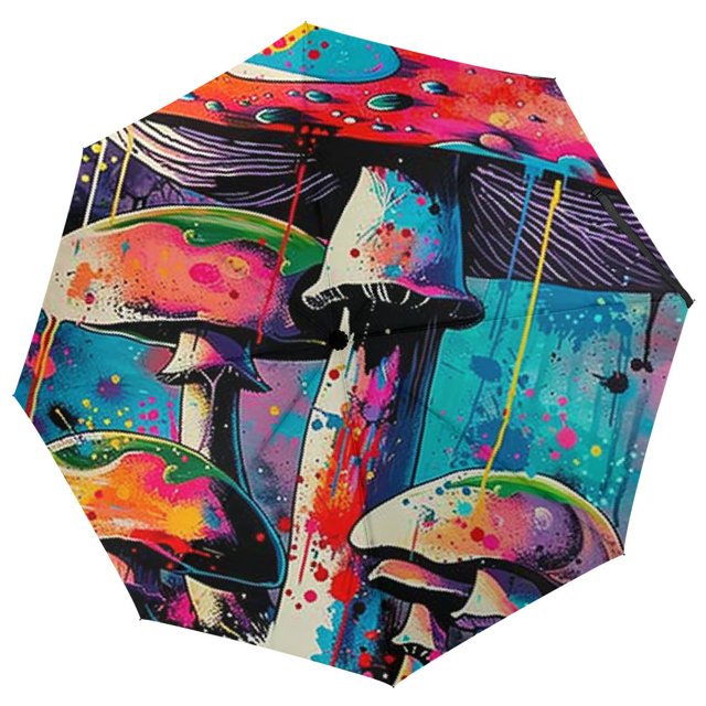 WGOD ThreeFold Umbrella with Mushrooms Paint Splatters Psychedelic Art