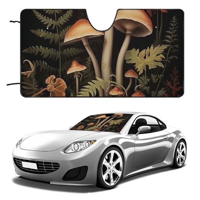 WGOD Windshield Sun Shade mushrooms ferns butterfly Spring Car Sun