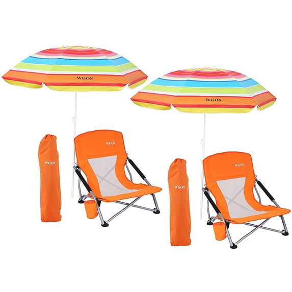 WGOS Low Beach Camping Chair with Detachable SPF 50+ Umbrella, Orange