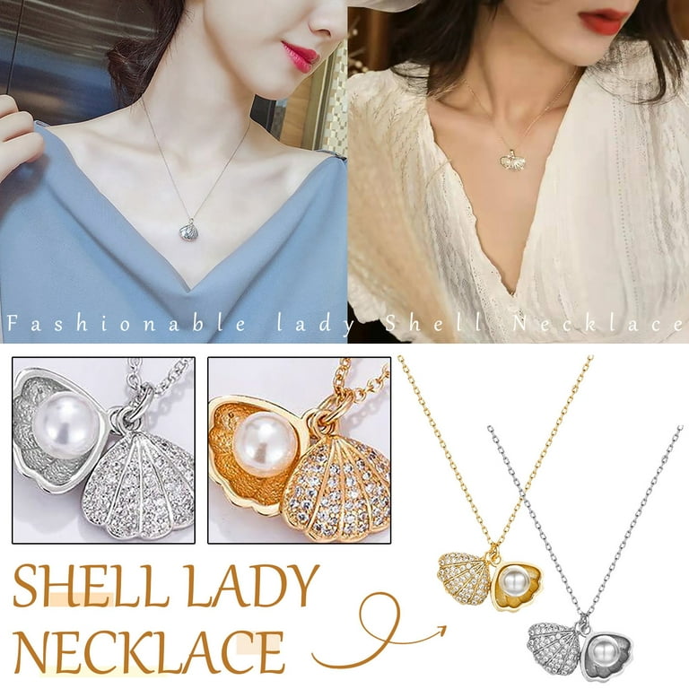 Wgoup Shell Imitation Pearl Pendant Necklace Women's Light Luxury Clavicle Chain Festival Commemorative Gift,Gold(Buy 2 Get 1 Free), Adult Unisex