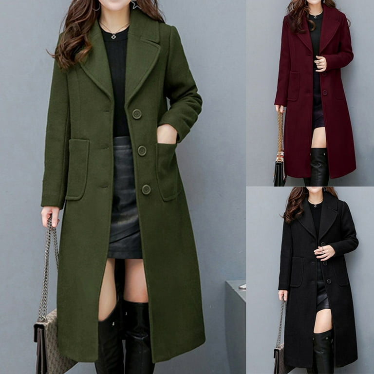 JMETRIE Winter Coats for Womens, Lapel Slim Long Outwear Wool