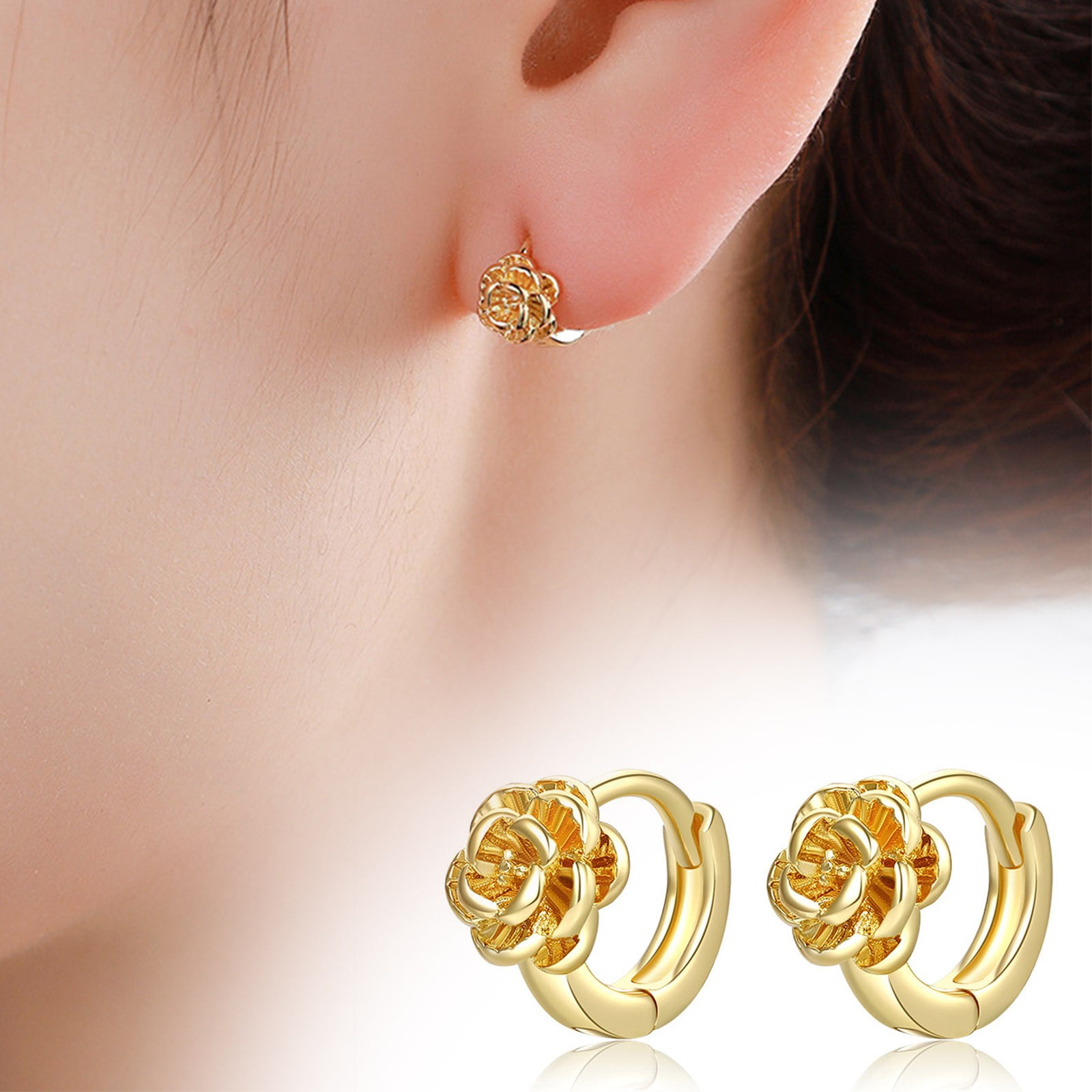 Sasitrends Traditional Tops Gold Plated Ethnic Floral Designer Studs  Earrings for Women and Girls-Large Size (3X3)